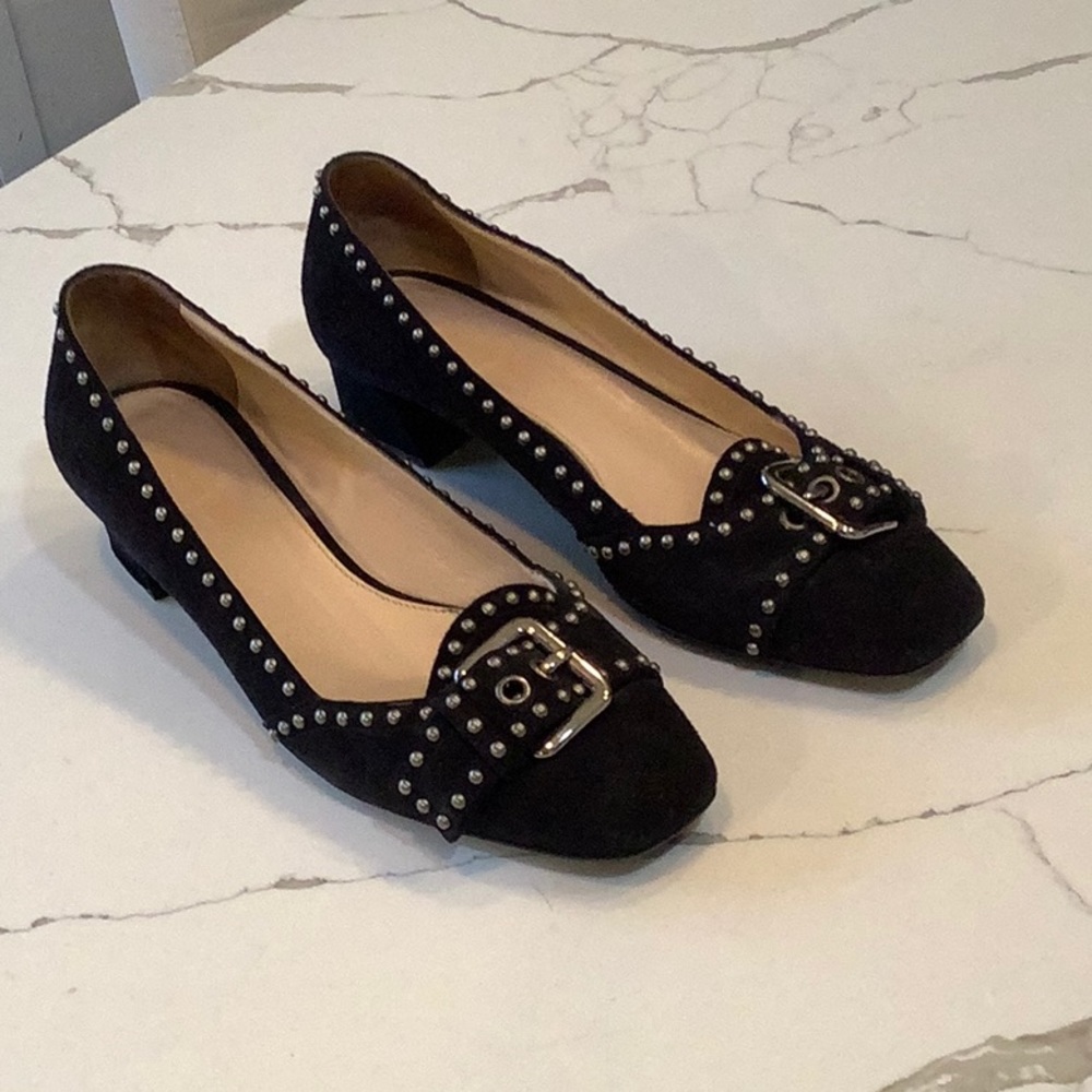 Prada black suede low-heeled pump